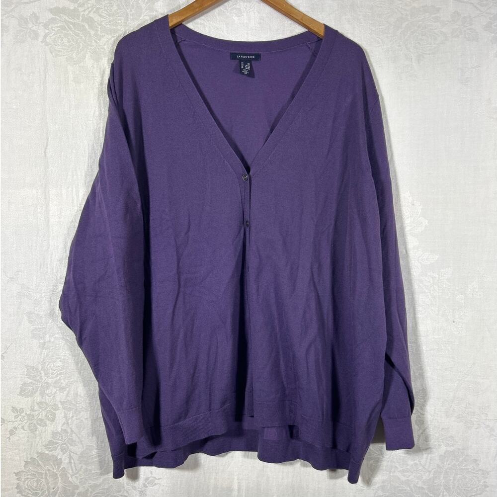 Lands End Cardigan Sweater 5X Purple Classic